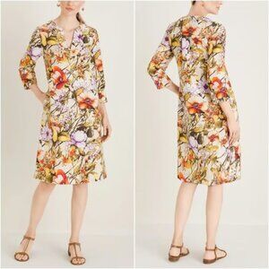 Chico's Watercolor Tunic Dress Linen Floral Fall Autumn Multicolor Size 2